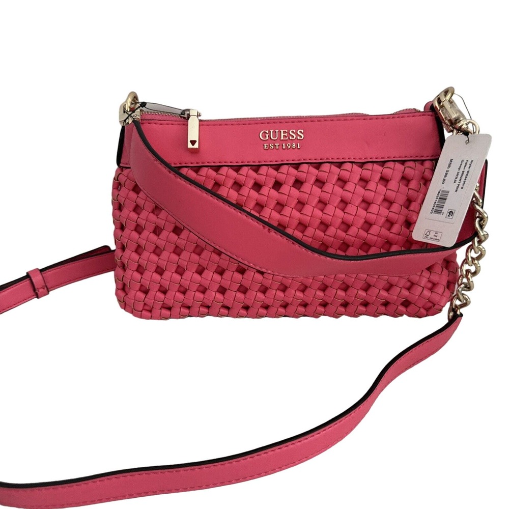 Guess Women's Sicilia Handbag Shoulder Purse Top Zip Bag Pink
